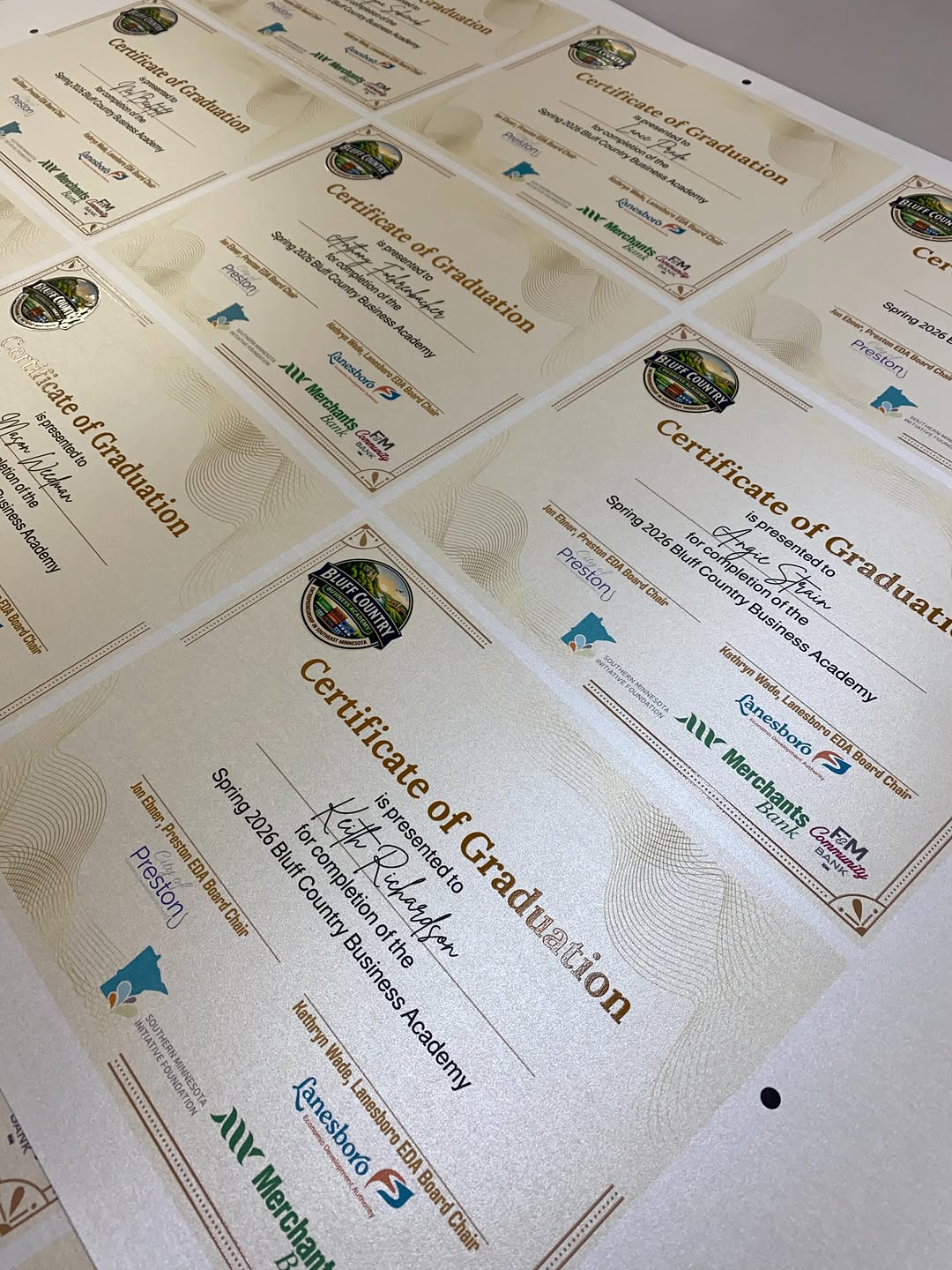 Specialty printed certificates with spot varnish produced by Pro Color